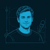 Geïllustreerd portret van Daan Visser in cyaan lijnen