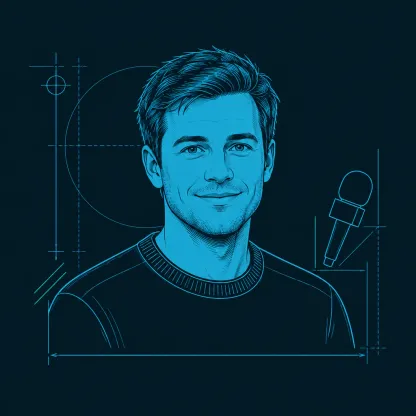 Geïllustreerd portret van Daan Visser in cyaan lijnen
